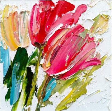 Tulips flowers by Palette Knife wall art minimalism texture Oil Paintings